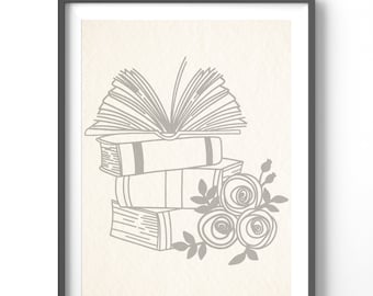 Bookish Line Art Poster, Matte Vertical Posters, Abstract Wall Art, Book Lover Print