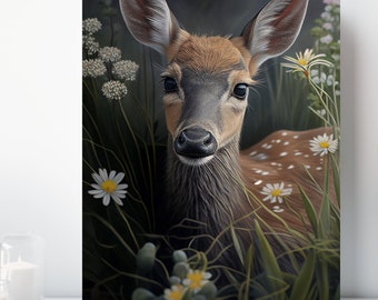 Baby Fawn Canvas Print, Wrapped Canvas, Cute Animal Nursery Wall Art, Ready to Hang