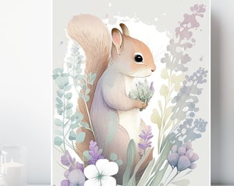 Baby Squirrel Canvas Print, Wrapped Canvas, Cute Baby Animal Nursery Wall Art, Ready to Hang
