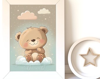 Digital Download Baby Bear Art | Nursery Wall Art for Kids | Cute Instant Print Decor | Childrens Room Decor