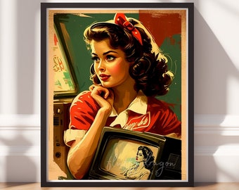 1950s Art Print, Vintage Digital Download, Retro Wall Decor, Mid-Century Artwork, Home Decoration, Instant Download