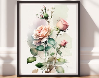 Watercolor Flowers v18, Digital Download, Floral Wall Art, Instant Print, Pastel Decor, Digital Prints