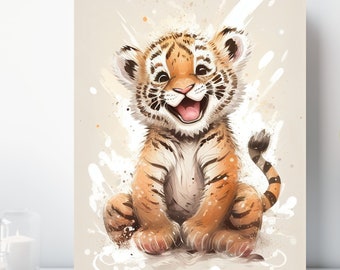 Baby Tiger Cub Canvas Wall Art, Wrapped Canvas, Nursery Safari Animal Art, Ready to Hang