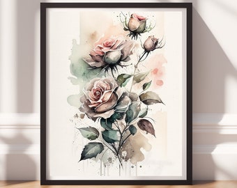 Watercolor Flowers v10, Digital Download, Floral Wall Art, Instant Print, Pastel Decor, Digital Prints