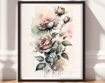 Floral Artwork | Botanical Wall Art Digital Download | Watercolor Flower Market Print for Home Decor
