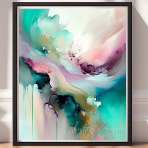 Teal and Pink Abstract Art Print, Modern Digital Download, Contemporary Wall Decor, Instant Printable Artwork