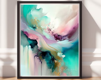 Teal and Pink Abstract Art Print, Modern Digital Download, Contemporary Wall Decor, Instant Printable Artwork