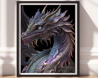 Dragon Print v1, Digital Painting Art, Printable Wall Art, Instant Download, Fantasy Decor, Gamer Gifts, Game Room