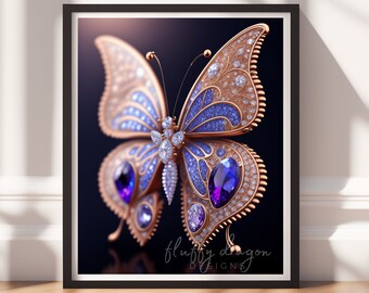 Digital Download |  Bejeweled Butterfly v18 | Printable Art | Digital Print Wall Art | Digital Wall Art | Digital Paintings | AI Art Prints