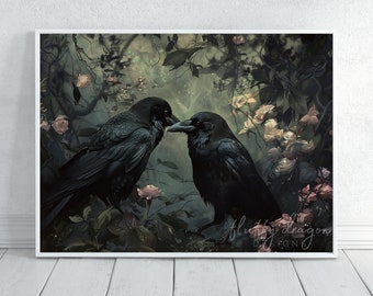 Gothic Wall Art - Ravens Poster Print, Dark Romantic Decor, Unique Home Decoration, Spooky Art for Halloween