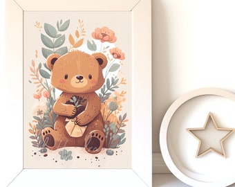 Digital Download |  Baby Bear v1 | Printable Art | Digital Print Wall Art | Art Print | Nursery Wall Art | AI Digital Print | Woodland Bear
