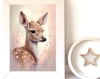 Digital Download |  Baby Deer v1, Fawn Painting, Baby Animal Print, Girls Bedroom Art, Digital Art, Printable Wall Art, Printable Art Prints