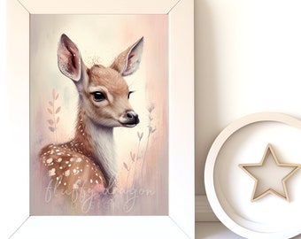 Deer Nursery Art: Woodland Creatures Digital Print, Downloadable Decor for Kids Room, Cute Animal Wall Art
