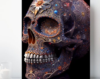 Sugar Skull Canvas Wall Art, Wrapped Canvas, Fantasy Artwork, Ready to Hang