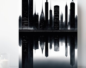 Cityscape Canvas Print, Wrapped Canvas, Black and White Wall Art, Ready to Hang