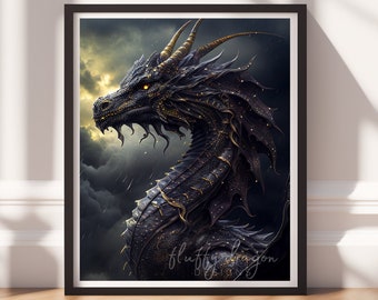 Dragon Print v19, Digital Painting Art, Printable Wall Art, Instant Download, Fantasy Decor, Gamer Gifts, Game Room