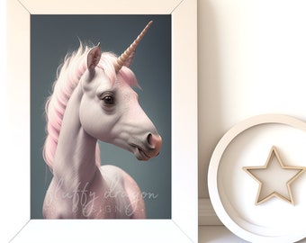 Whimsical Artwork - Unicorn Art Print, Cute Animal Decor, Digital Download for Kids Room, Nursery Wall Art