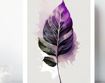 Purple Leaf Canvas Wall Art, Wrapped Canvas, Nature Art, Ready to Hang