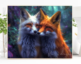 Romantic Fox Art - Digital Download, Woodland Fox Print, Cozy Animal Wall Decor, Wildlife Lovers Gift, Enchanted Forest Artwork