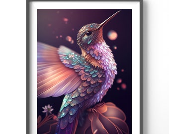 Hummingbird Poster, Matte Vertical Posters, Bird Wall Art, Colorful Print