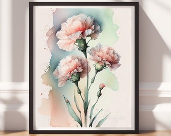 Watercolor Flowers v5, Digital Download, Floral Wall Art, Instant Print, Pastel Decor, Digital Prints