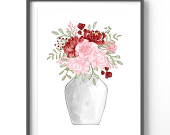 Flower Poster - Vintage Floral Print, Watercolor Wall Art, Matte Vertical Posters for Home Decor, Retro Botanical Decor