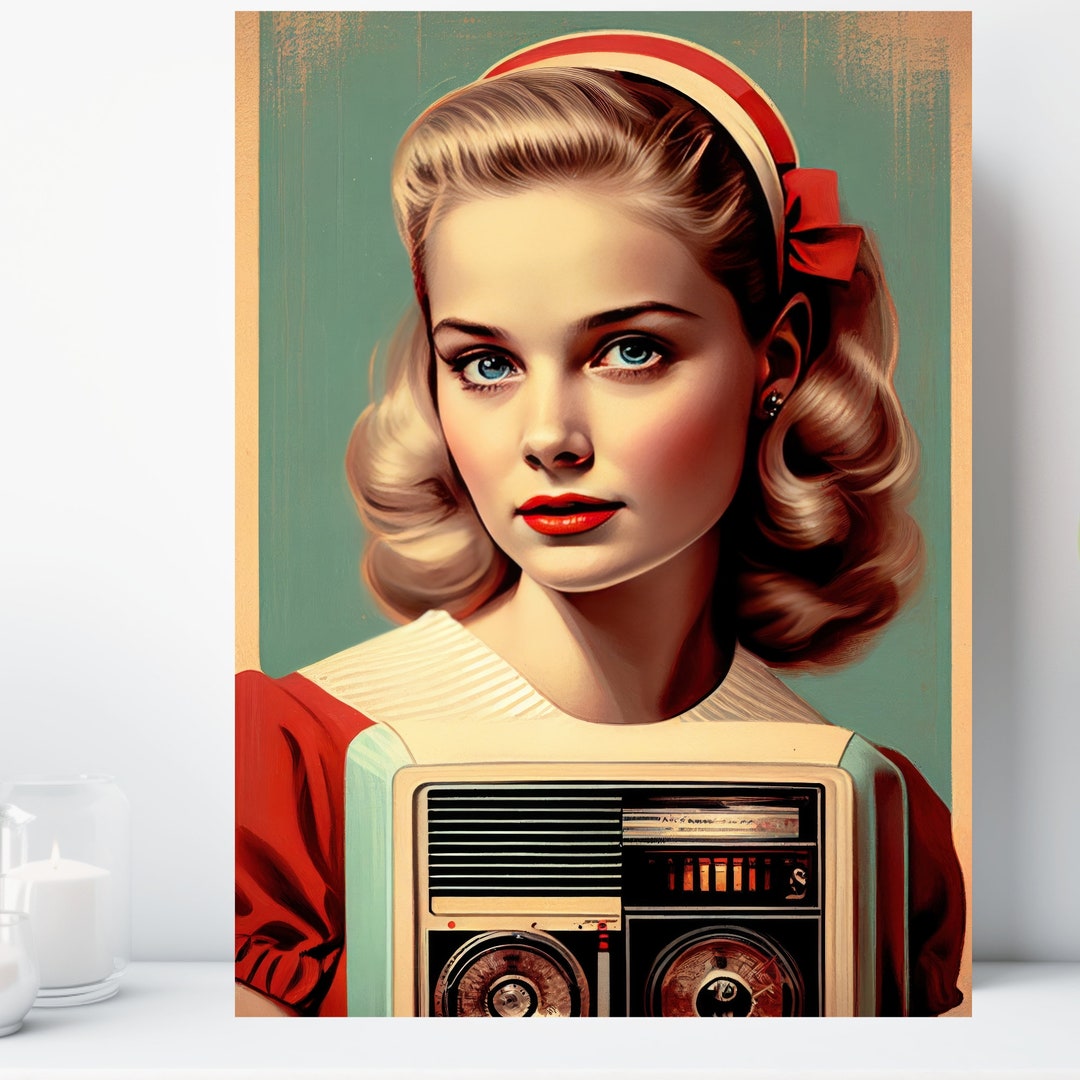 1950s Retro Canvas Print, Wrapped Canvas, 50s Wall Art, Ready to Hang