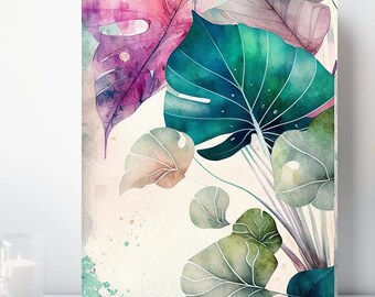 Botanical Watercolor Canvas Print, Wrapped Canvas, Abstract Nature Wall Art, Ready to Hang