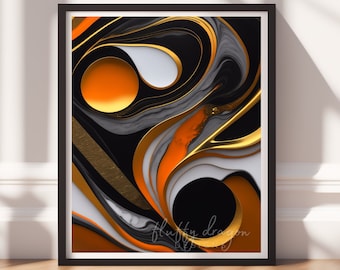 Modern Abstract Art Print | Bold Digital Download | Contemporary Orange & Black Decor | Stylish Wall Art for Home