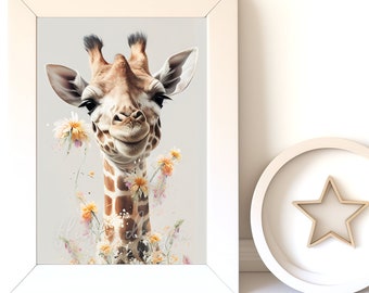 Digital Download |  Baby Giraffe v10 | Printable Art | Digital Print Wall Art | Art Print | Digital Painting | AI Art Print | Watercolor Art