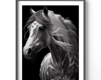 Spotted Horse Poster, Matte Vertical Posters, Equestrian Wall Art, Black and White Horse Print