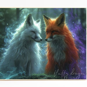 Foxes in Love Digital AI Art Download | Cute Fox Illustration & Printable Wall Art Decor for Whimsical Home Decoration