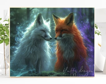 Foxes in Love Digital AI Art Download | Cute Fox Illustration & Printable Wall Art Decor for Whimsical Home Decoration