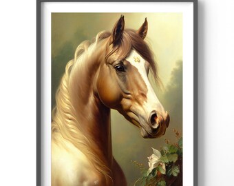 Vintage Horse Poster, Matte Vertical Posters, Oil Paint Wall Art, Country Equestrian Print