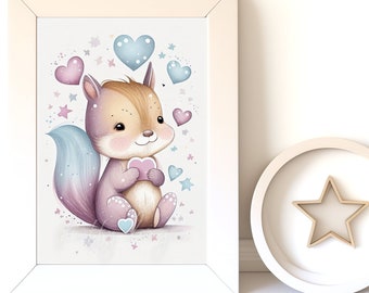 Cute Baby Squirrel Nursery Animal Art | Digital Download & Printable Instant Print for Kids Room Decor