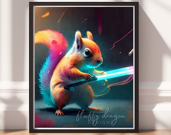 Digital Download | Saber Squirrel, Digital Art, Game Art, Game Printable, Game Decor, Game Gifts, Printable Wall Art, Printable Art Prints