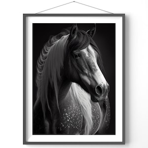 Black and White Horse Poster, Minimalist Equine Art Print, Horse Decor for Home or Office, Black & White Wall Art, Perfect Gift