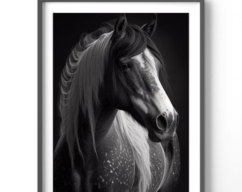 Spotted Horse Poster, Matte Vertical Posters, Equestrian Wall Art, Black and White Horse Print