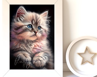 Nursery Animal Art - Cute Cat Print, Kitten Printable, Digital Download for Kids Room Decor, Adorable Nursery Wall Art