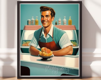 1950s Art Print | Vintage Digital Download | Retro Wall Decor | Mid-Century Artwork for Home & Office | 50s Decor