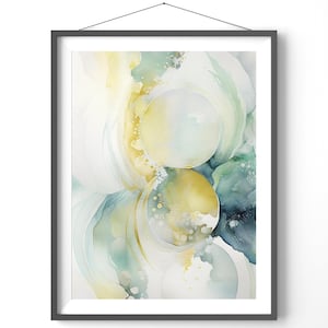 Green & Gold Abstract Watercolor Print: Elegant Modern Wall Art