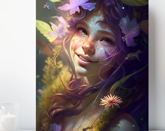 Garden Fairy Canvas Print, Wrapped Canvas, Fantasy Wall Art, Ready to Hang