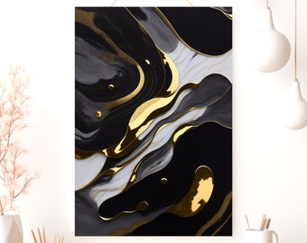 Abstract Poster - Black White Gold Wall Art, Matte Vertical Art Print, Modern Abstract Decor, Chic Home Aesthetic, Gallery Style