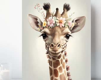 Giraffe Canvas Print, Wrapped Canvas, Cute Baby Animal Nursery Wall Art, Ready to Hang