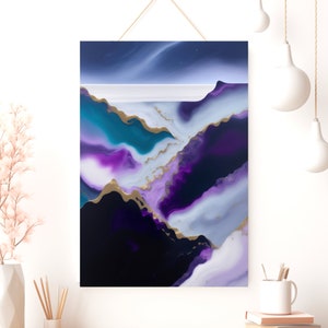 Impresión de arte abstracto: póster vertical mate en blanco, negro y morado
