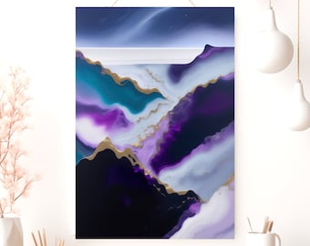 Abstract Poster - Black White Purple Art Print, Matte Vertical Posters for Modern Home Decor, Unique Wall Art Decoration