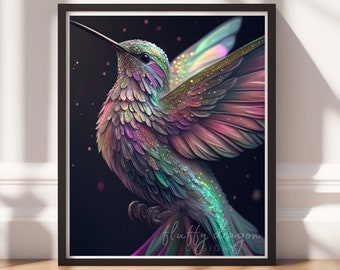 Hummingbird Art v19, Digital Painting Art, Instant Download, Printable Decor, Bird Prints, Bird Decor, Animal Painting