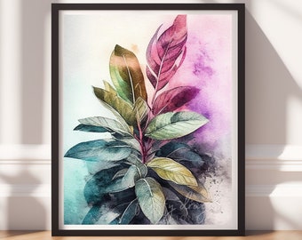 Botanical Art v13, Digital Download, Printable Art, Colorful Painting, Modern Prints, Leaves Decor, Abstract Painting