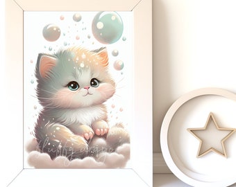 Watercolor Animals, Cat Painting v3, Digital Download, Baby Animal Prints, Nursery Wall Art, Printable Nursery