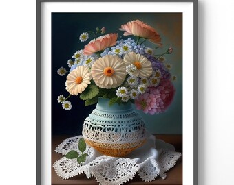 Floral Poster - Vintage Floral Wall Art, Matte Vertical Print, Flower Decor, Retro Home Decoration, Nature-Inspired Artwork